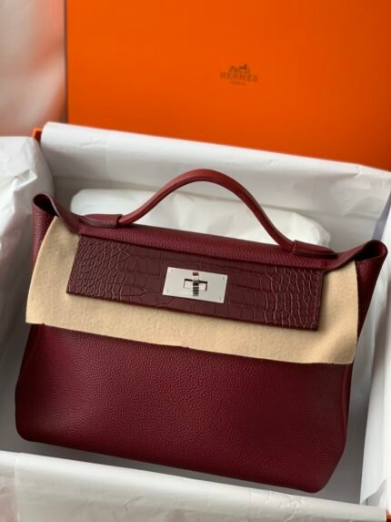 Hermes kelly24-29, 57 Bordeauc Bordeaux red, American crocodile taurillon leather, silver buckle, French craftsmanship, vip senior artisan sewing!