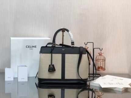 CELINE20 New CACBS Canvas Quilted Cowhide Leather Tote Bag 👜Can be worn over the shoulder or crossbody with adjustable shoulder strap 50cm Size: 37 x 27 x 14 cm (🔍192663) 980
