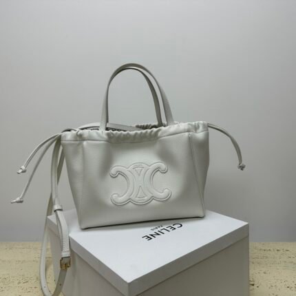 MiNi Shopper 🛍️CABAS TRIOMPHE Small Grain Calfskin with Woven Leather Drawstring Bagn9 X 7 X 6 inches (22 X 17 X 15 cm)nCowhidenTurned Cowhide LiningnHandheld, Shoulder and CrossbodynDecorative DrawstringnPOIGNÉES (FLÈCHE : 12.5 CM)n Removable and adjustable shoulder strap, minimum length 18 inches (45 cm), maximum length 21 inches (54 cm)nNo. 111013