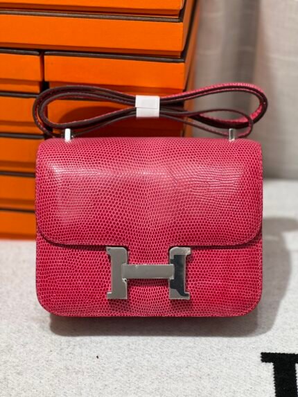 Hermes KangKang 24CM.New in stock Extreme Powder Silver buckle hcp first grade imported lizard skin, top hand-stitching