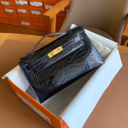 Hermes Kelly pochette glossy america 8x gold