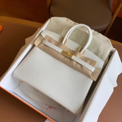 Hermes birkin 25 epsom inner seam 01 pure white gold